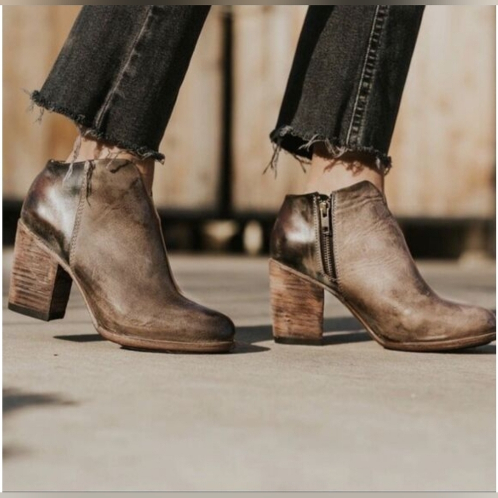 Freebird Brown Stone Darious  Ankle Boots with Side zipper